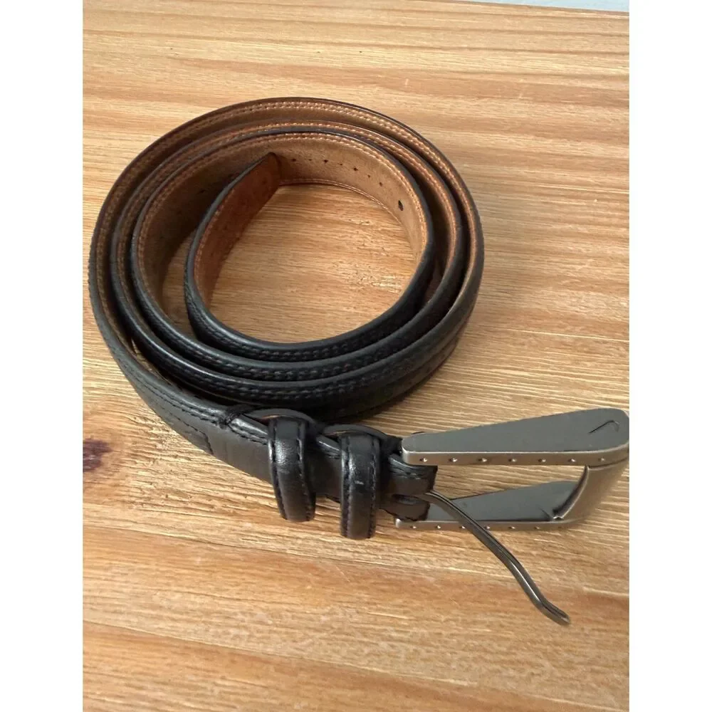 Nike Golf Men's Black Textured Leather Belt Double Row Stitching Sz 40